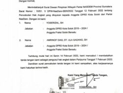 Disurati Nasdem, Yoserizal dan Amrinof Mundur dari Pengusul Hak Angket DPRD Kota Solok