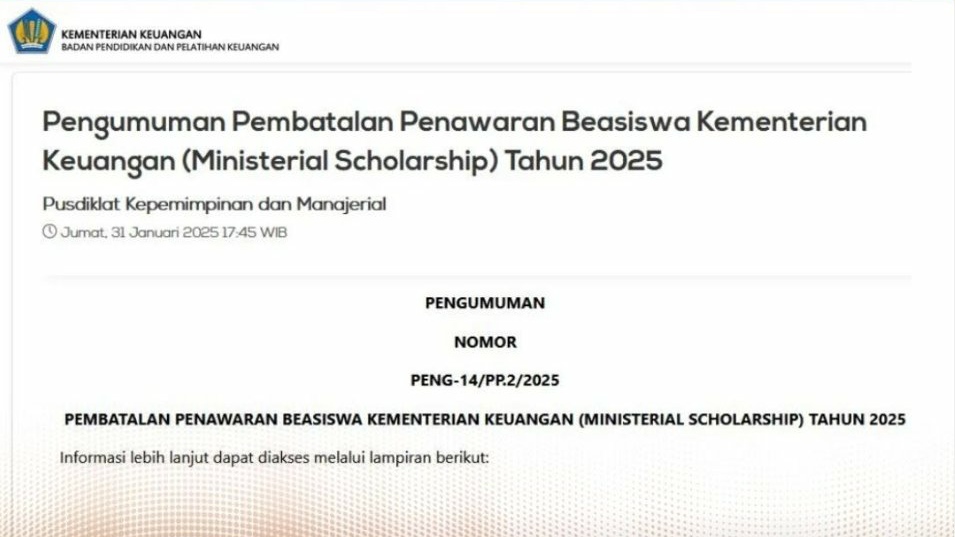Beasiswa Kemenkeu Dibatalkan