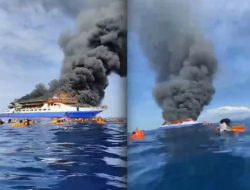 Video: Kapal Barcelona 5 Terbakar di Pulau Talise, Penumpang Lompat ke Laut