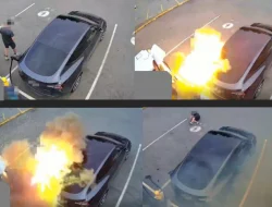 Detik-detik Mobil Tesla Meledak Saat Isi Daya, Pengemudi Terpental