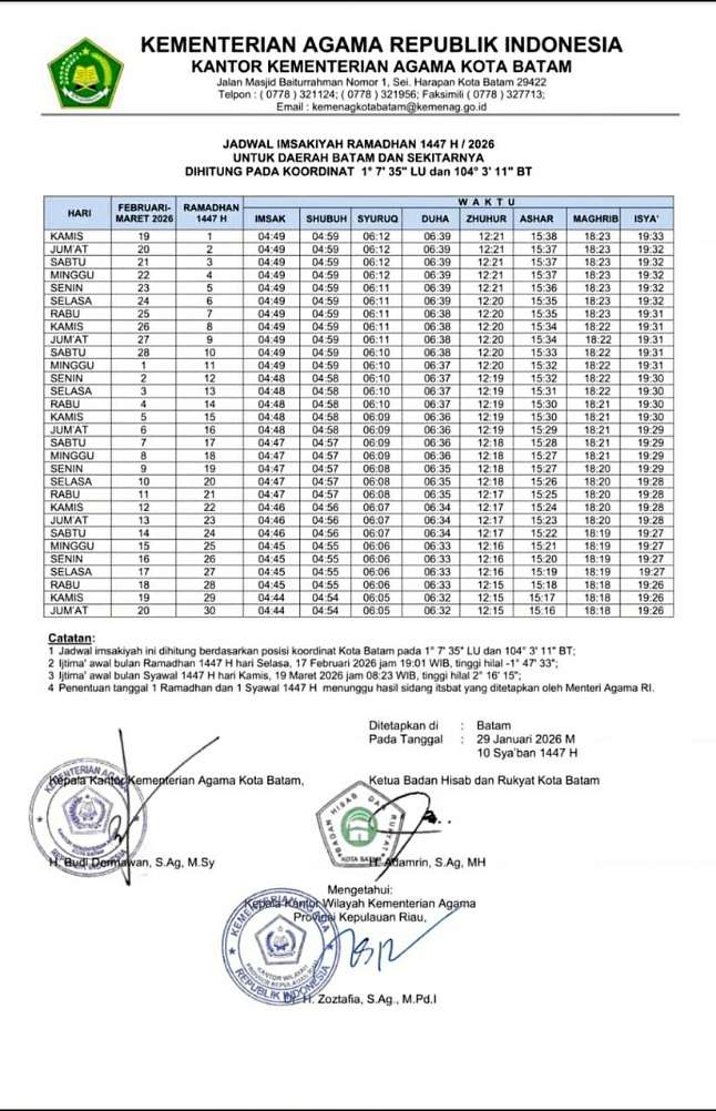 Jadwal Imsakiyah Batam