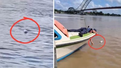 Aksi Damkar Matan Kukar viral, terima laporan untuk ambil botol minum tumbler di Sungai Mahakam